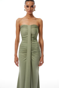 Micaela Green Off Shoulder Ruched Maxi Dress