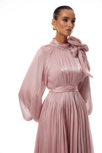 Birna Pink Floral Pleated Glossy Maxi Dress