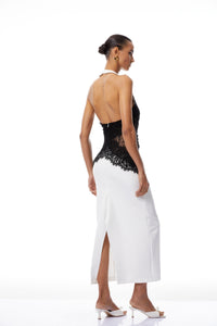 Ilaria White Halterneck Lace Panel Maxi Dress