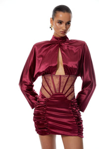 Imelda Red Lace Tulle Panel Satin Mini Dress