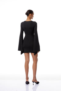 Kinsley Black Bell Sleeve Lace Up Mini Dress