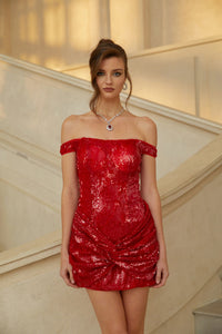 Francesca Red Twist Detail Sequined Mini Dress