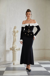 Giorgia Black Ruffled Trim Knit Maxi Dress