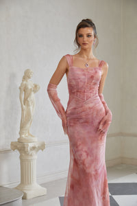 Amélie Pink Ombré Ruched Tulle Maxi Dress (Without Gloves)