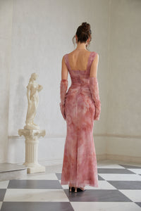 Amélie Pink Ombré Ruched Tulle Maxi Dress (Without Gloves)