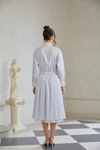 Poppy Blue Self-Tie Striped Midi Shirt Dress