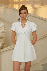 Acharya White Shawl Lapel Mini Dress