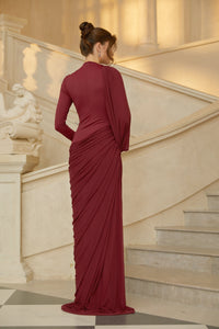 Arlette Red Asymmetrical Ruched Maxi Dress