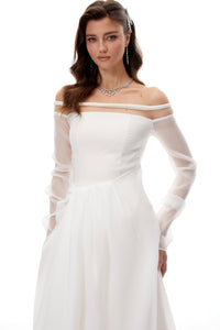 Gelsomina White Gathered Crepe Midi Dress