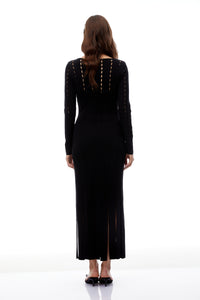 Ylva Black Cut Out Fringed Knit Midi Dress