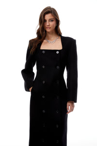 Oline Black Double-Breasted Maxi Blazer Dress