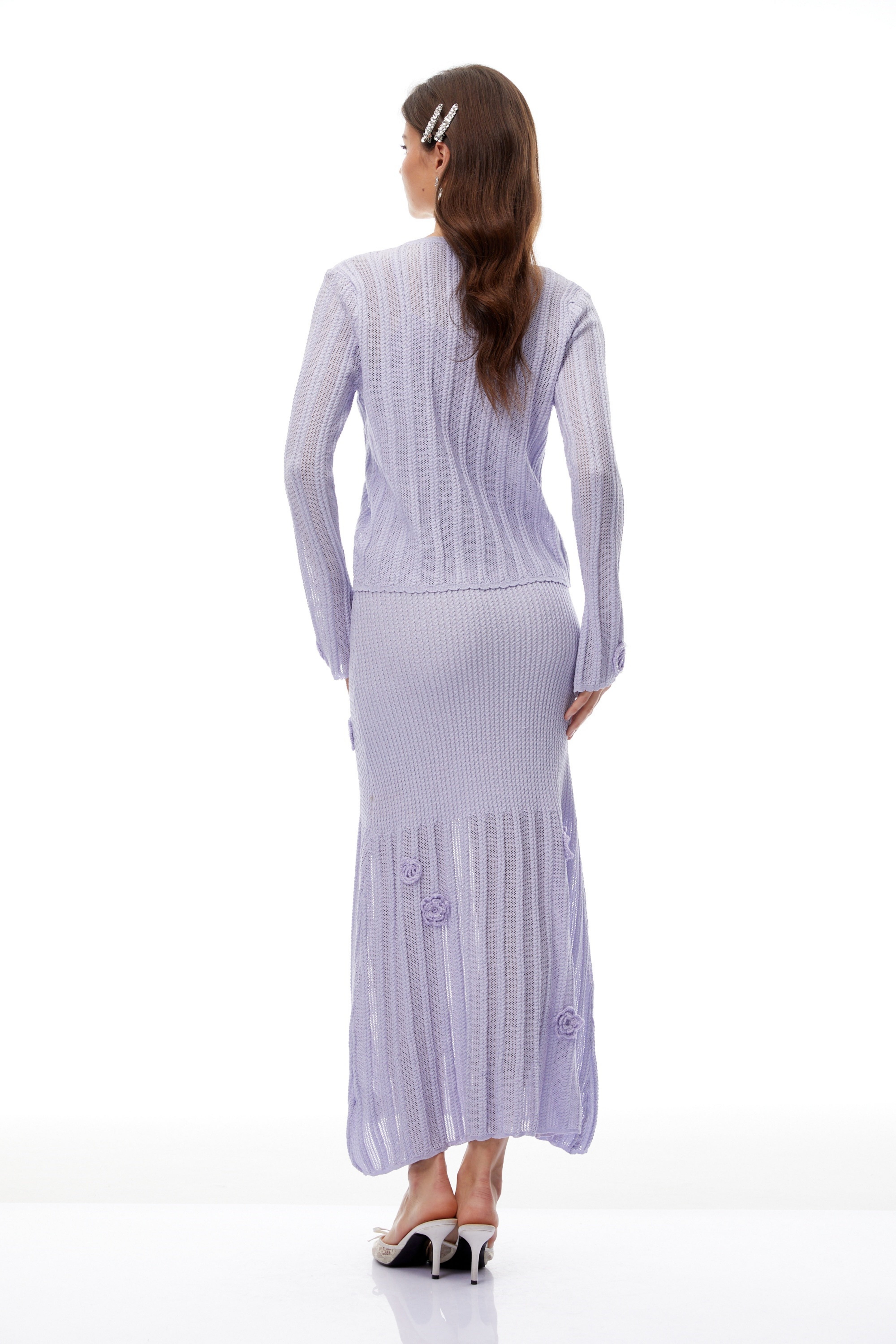 Graca Lavender Floral Ribbed Knit Cardigan & Dress Set