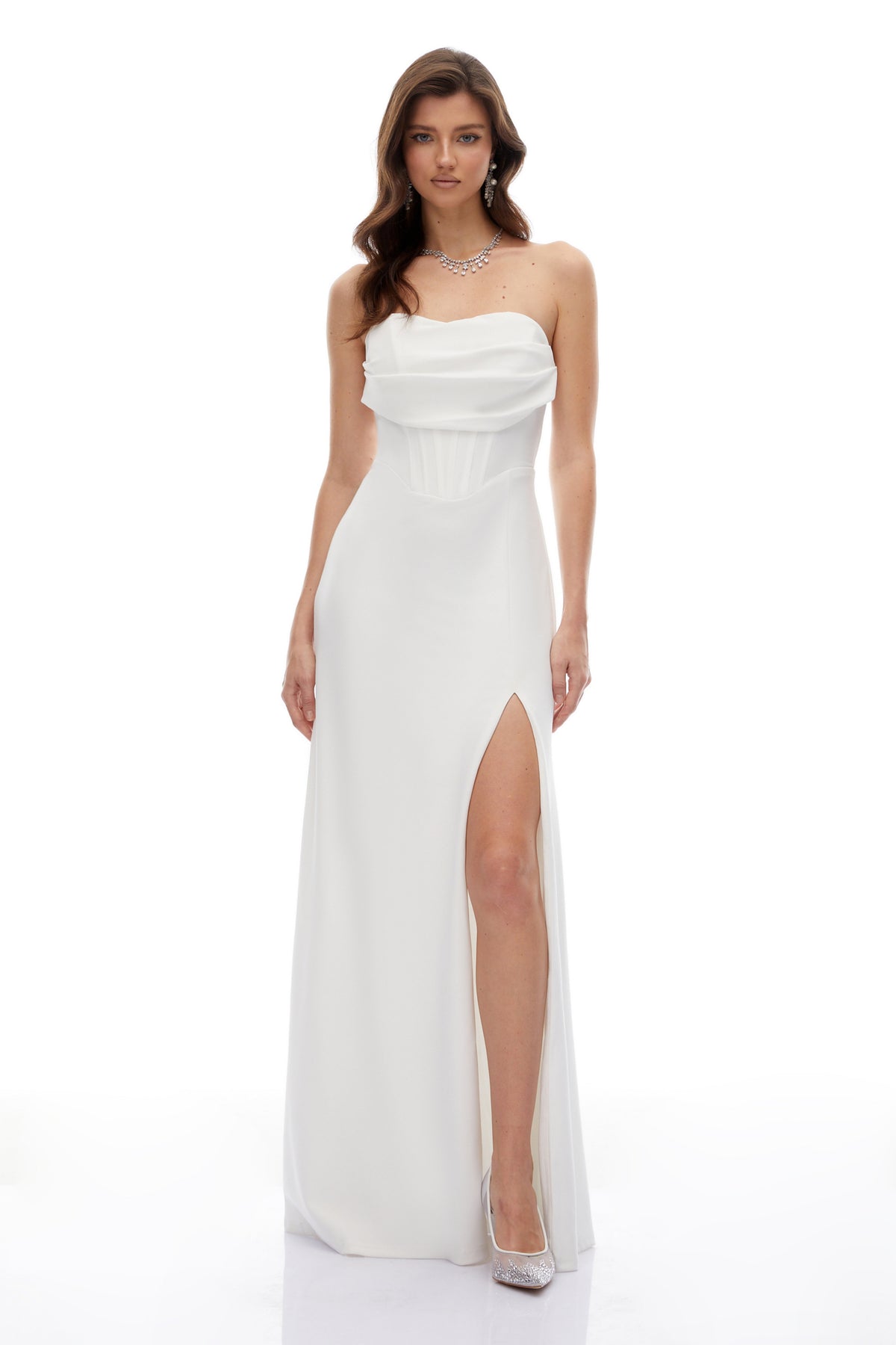 Dolores White Off Shoulder Ruched Maxi Gown
