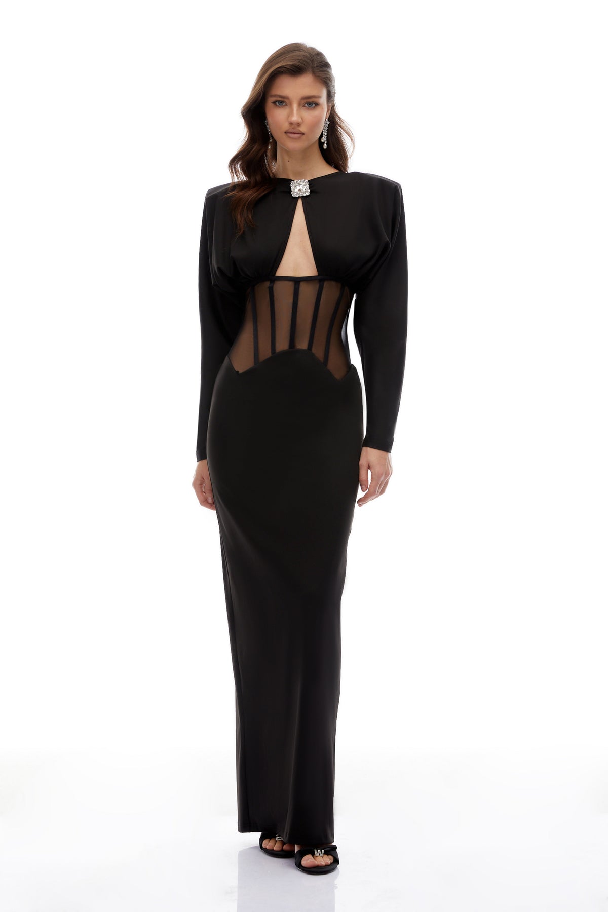 Lindsay Black Cut Out Corset Panel Maxi Dress