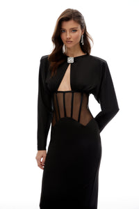 Lindsay Black Cut Out Corset Panel Maxi Dress