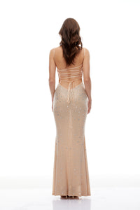 Izefia Neutral Open Back Embellished Maxi Dress