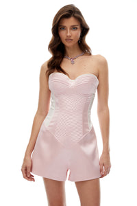 Deirdre Pink Corset Detail Satin Playsuit