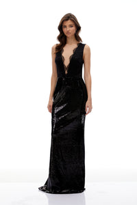 Eleanore Black Sequin Embellished Mermaid Maxi Dress