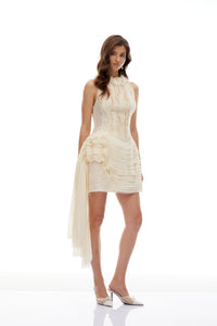 Torben Cream White Textured Tiered Mini Dress