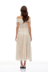 Thale Neutral Asymmetrical Textured Ruched Midi Dress