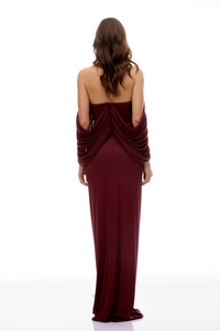 Eléa Red Cold Shoulder Draped Maxi Dress