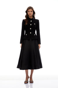 Lorelei Black High Neck Tweed Midi Dress
