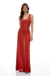 Calla Red 3D Knitted Ornament Maxi Dress