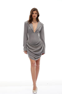 Ishtar Grey V Neck Draped Mini Blazer Dress