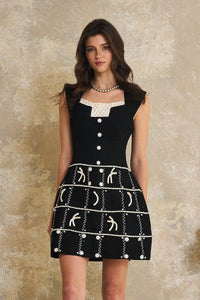 Gelsomina Black Appliqué Detail Tweed Jacket & Dress Set