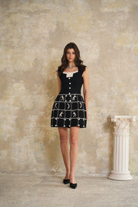 Gelsomina Black Appliqué Detail Tweed Jacket & Dress Set