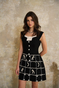 Gelsomina Black Appliqué Detail Tweed Jacket & Dress Set