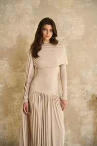 Gaëlle Neutrals Ribbon-design Draped Maxi Dress