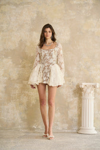 Alva Neutral Floral Lace Mini Dress