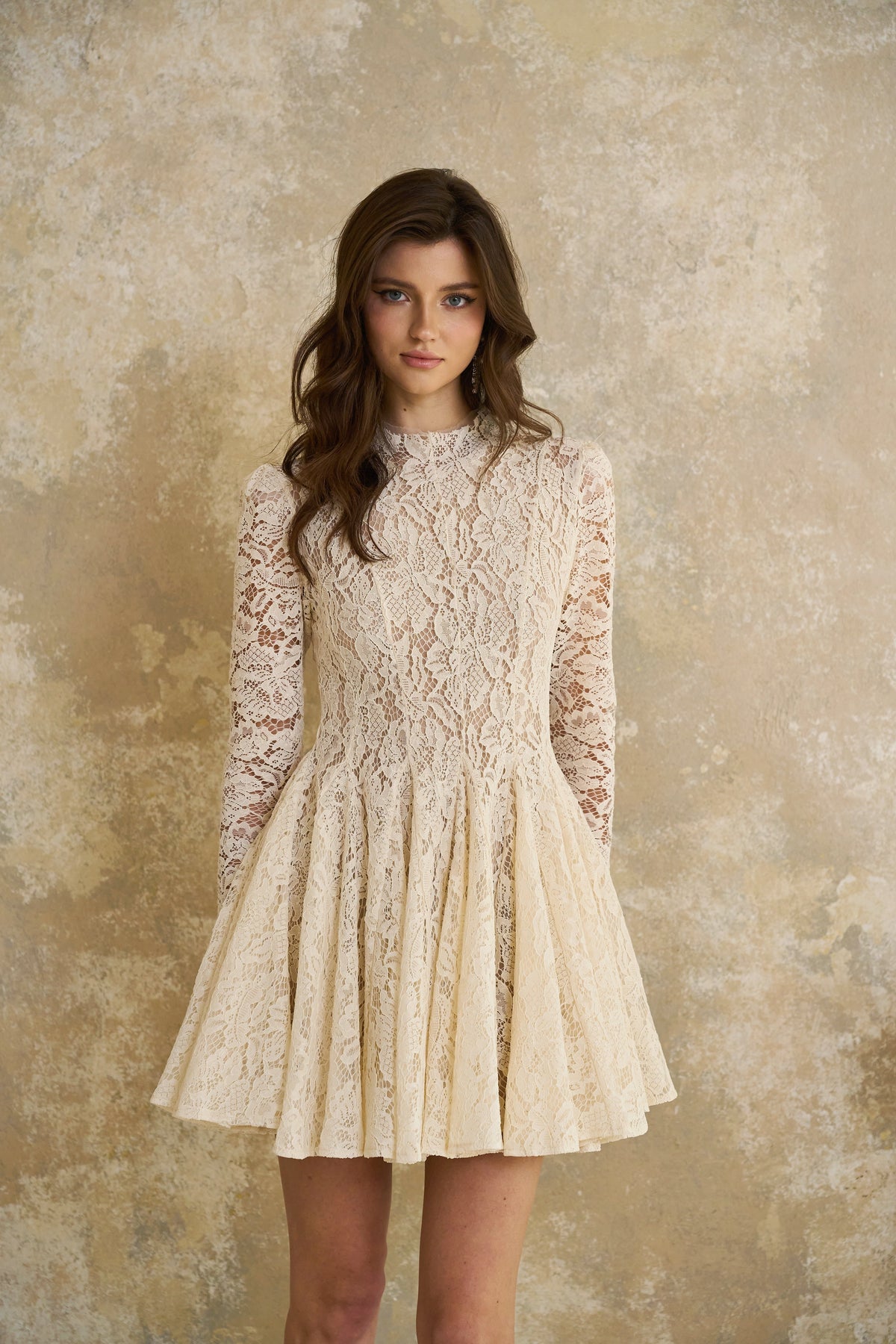 Bronte White Pleated Floral Lace Mini Dress