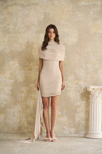 Gaëlle Neutrals Cape-design Ruched Fitted Mini Dress