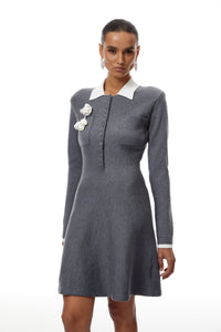 Clotilde Grey 3D Petal Knit Mini Dress