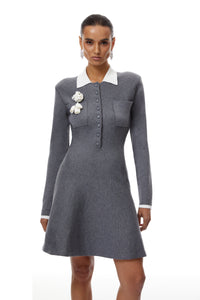 Clotilde Grey 3D Petal Knit Mini Dress
