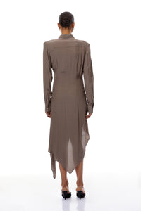 Roberta Brown Ruched Asymmetrical Midi Dress