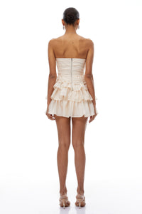 Vilja Neutral Ruffled Detail Tiered Mini Dress