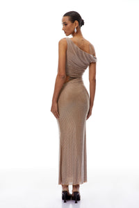 Alizée Neutral Cut-Out Rhinestone Maxi Dress