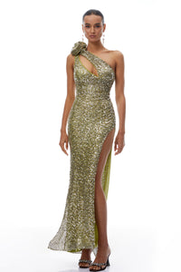 Nicola Green Asymmetrical Sequin Embellished Maxi Dress