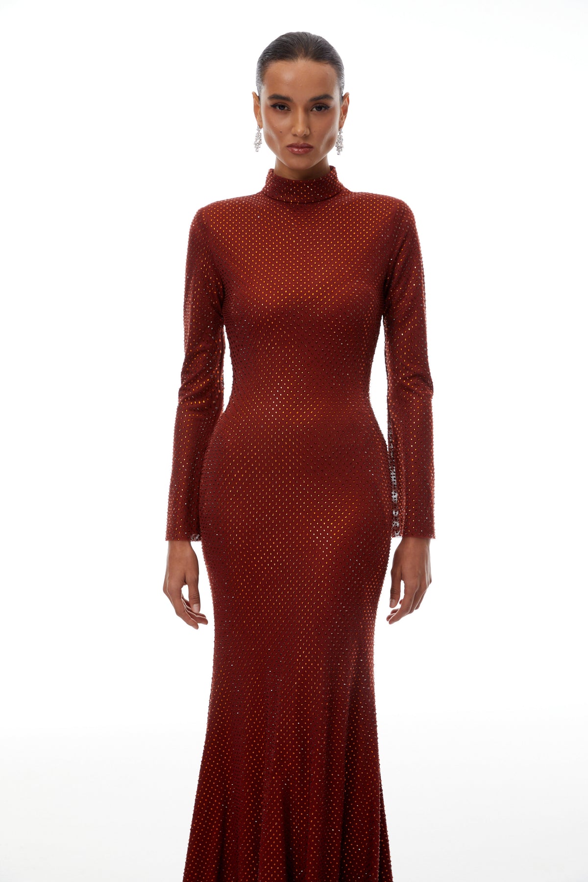 Sharon Red Rhinestone Embellished Maxi Dress