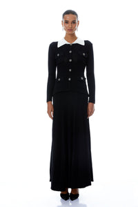Esmée Black Embellished Pleated Knit Jacket & Skirt Set
