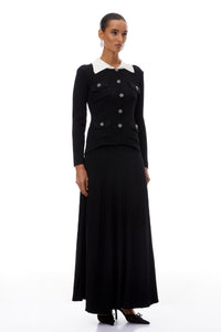 Esmée Black Embellished Pleated Knit Jacket & Skirt Set