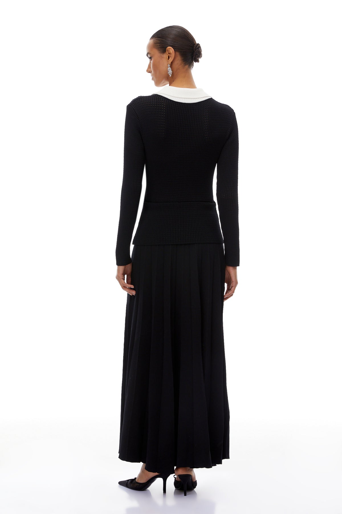 Esmée Black Embellished Pleated Knit Jacket & Skirt Set