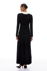 Esmée Black Embellished Pleated Knit Jacket & Skirt Set