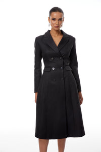 Ortensia Black Double-Breasted Coat Inspired Midi Dress