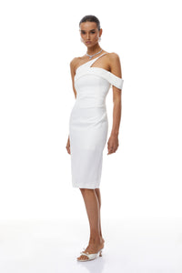 Philomela White Asymmetrical Bodycon Midi Dress