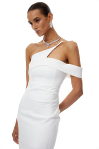 Philomela White Asymmetrical Bodycon Midi Dress