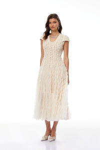 Rylee Neutral Textured Weave Midi Dress